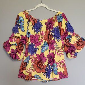 NEW ON/OFF SHOULDER TROPICAL PRINT SUMMER TOP - SZ Large